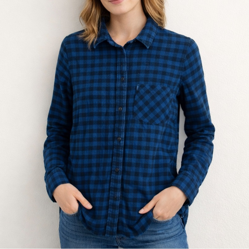 Madewell Blue Plaid Slim Cotton Long Sleeve Flannel Button Down Small